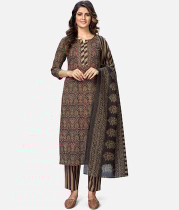 Vbuyz - Brown Straight Cotton Women's Stitched Salwar Suit ( Pack of 1 )