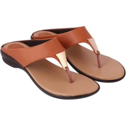 Tan Wedge T-Strap Sandals with Gold-Tone Accents