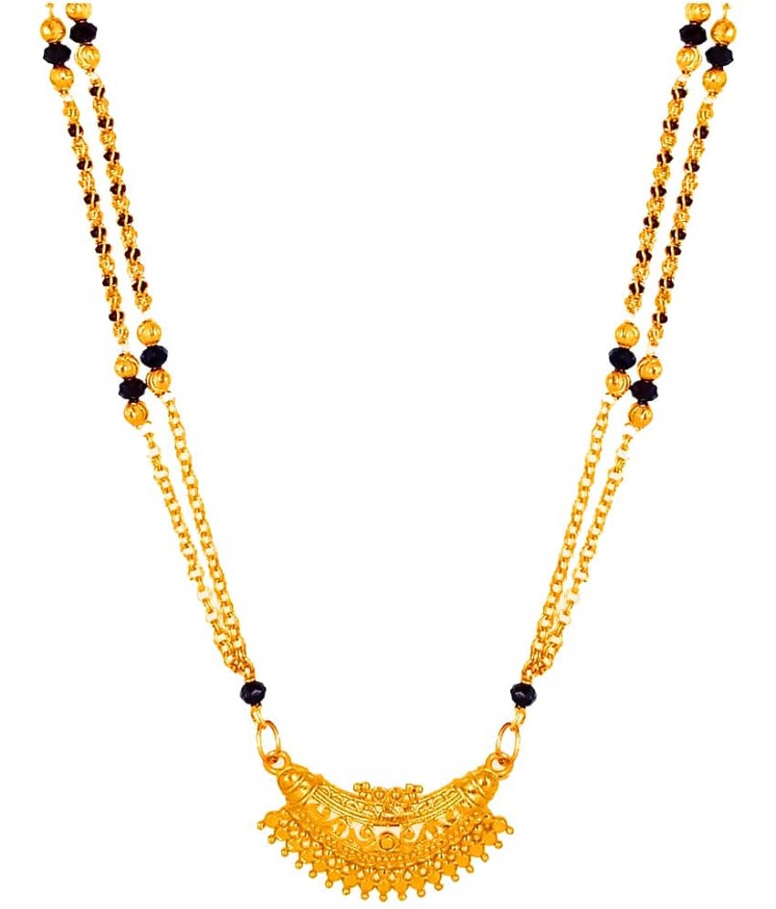 shankhraj mall Copper Gold Maharashtrian Style Pearl Long Chain Black Beads Mangalsutra For Women-100399
