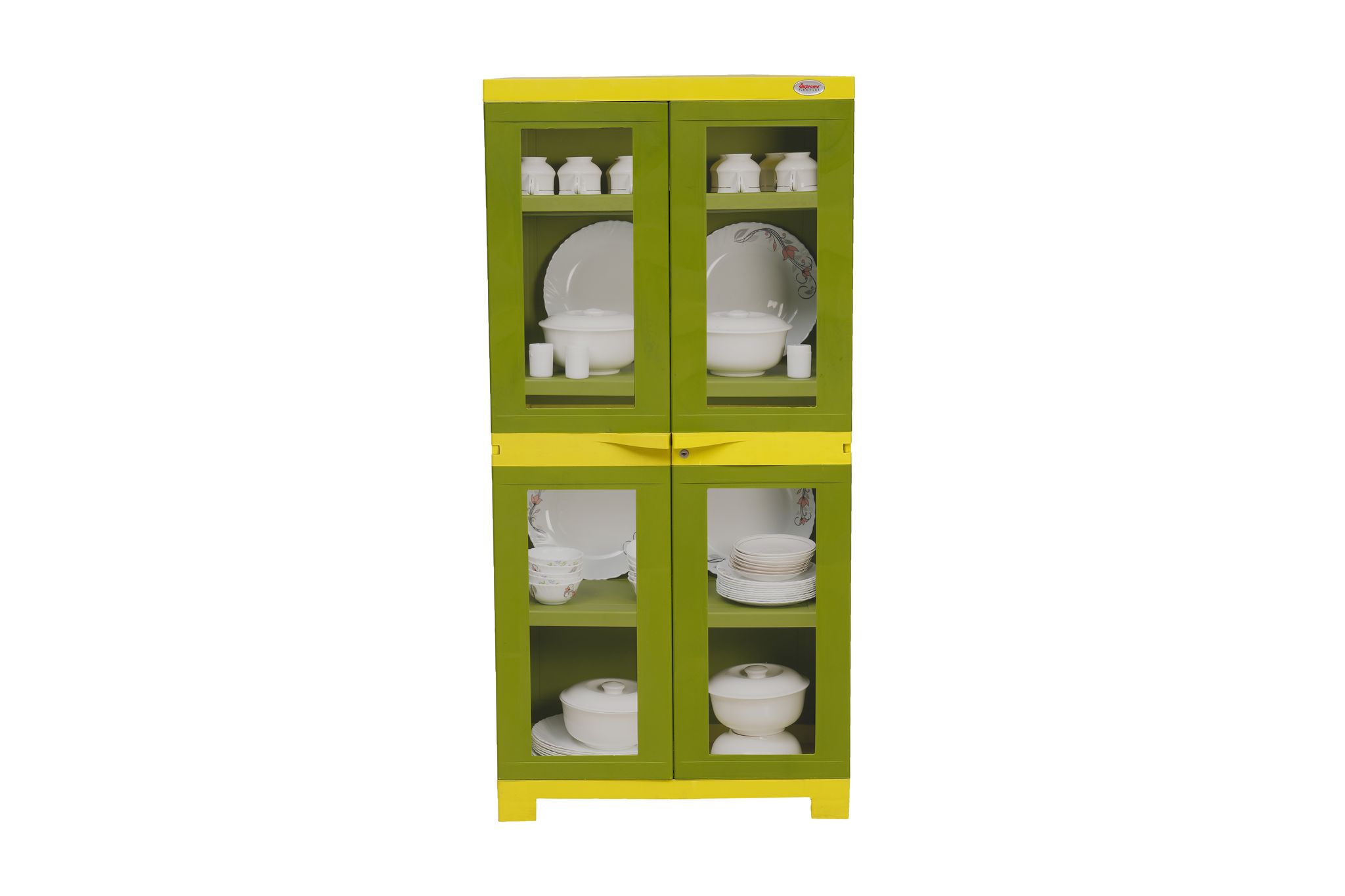 Supreme Furniture Fusion 02 FG Multipurpose Waterproof Cabinet, with See-Thru Glass Panel. (DIY) (Mehandi Green/Lemon Yellow)