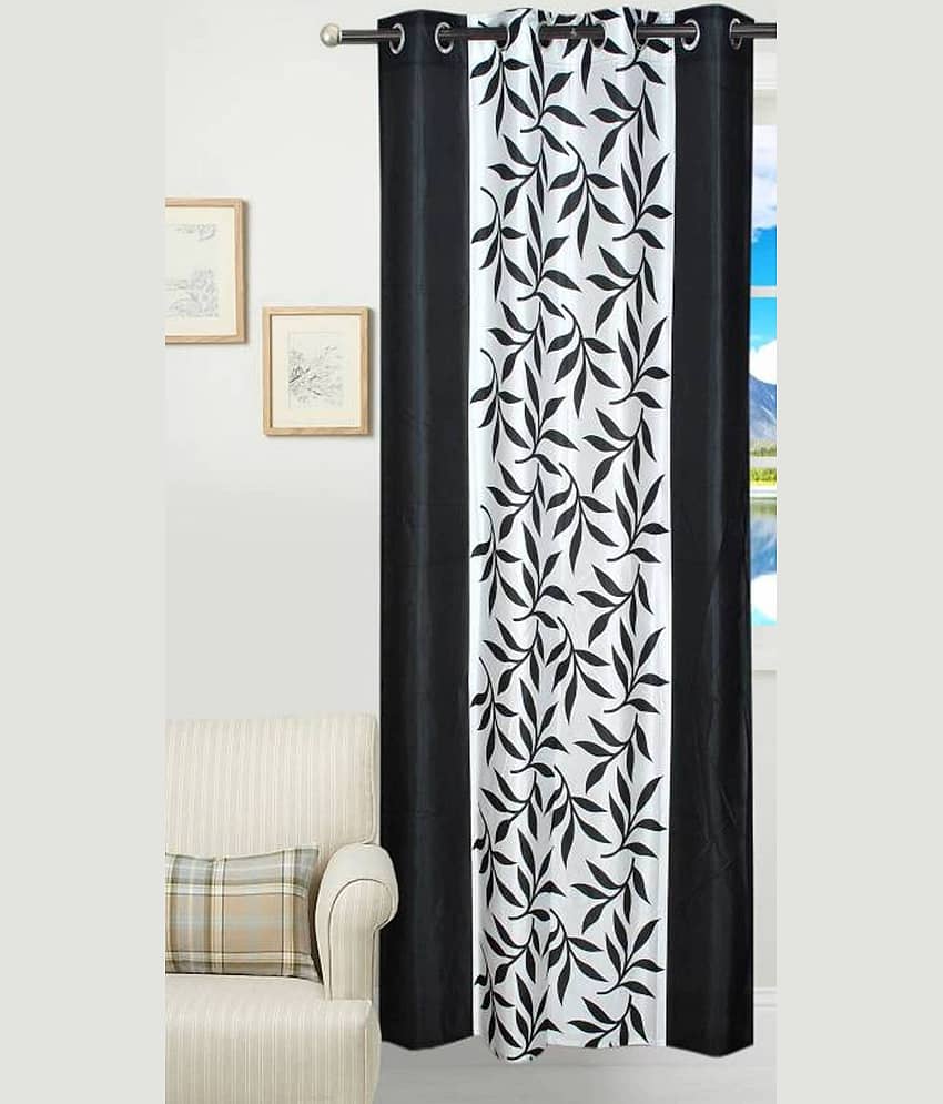 N2C Home Floral Semi-Transparent Eyelet Curtain 9 ft ( Pack of 1 ) - Black
