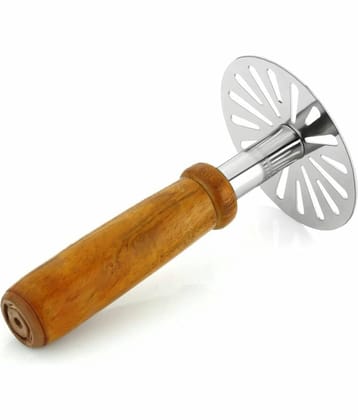 OFFYX Steel Potato Masher with wooden handle Pav bhaji masher, Vegetable Crusher Wooden Masher