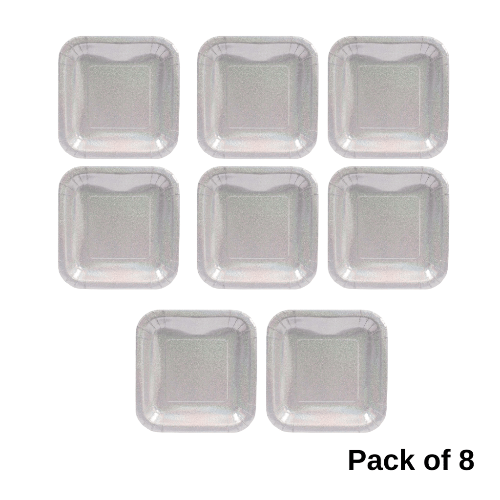 Silver Square Prismatic Party Plates - 10 inches 8PC - Party and Festive Needs | Buy online on ZillyBuy