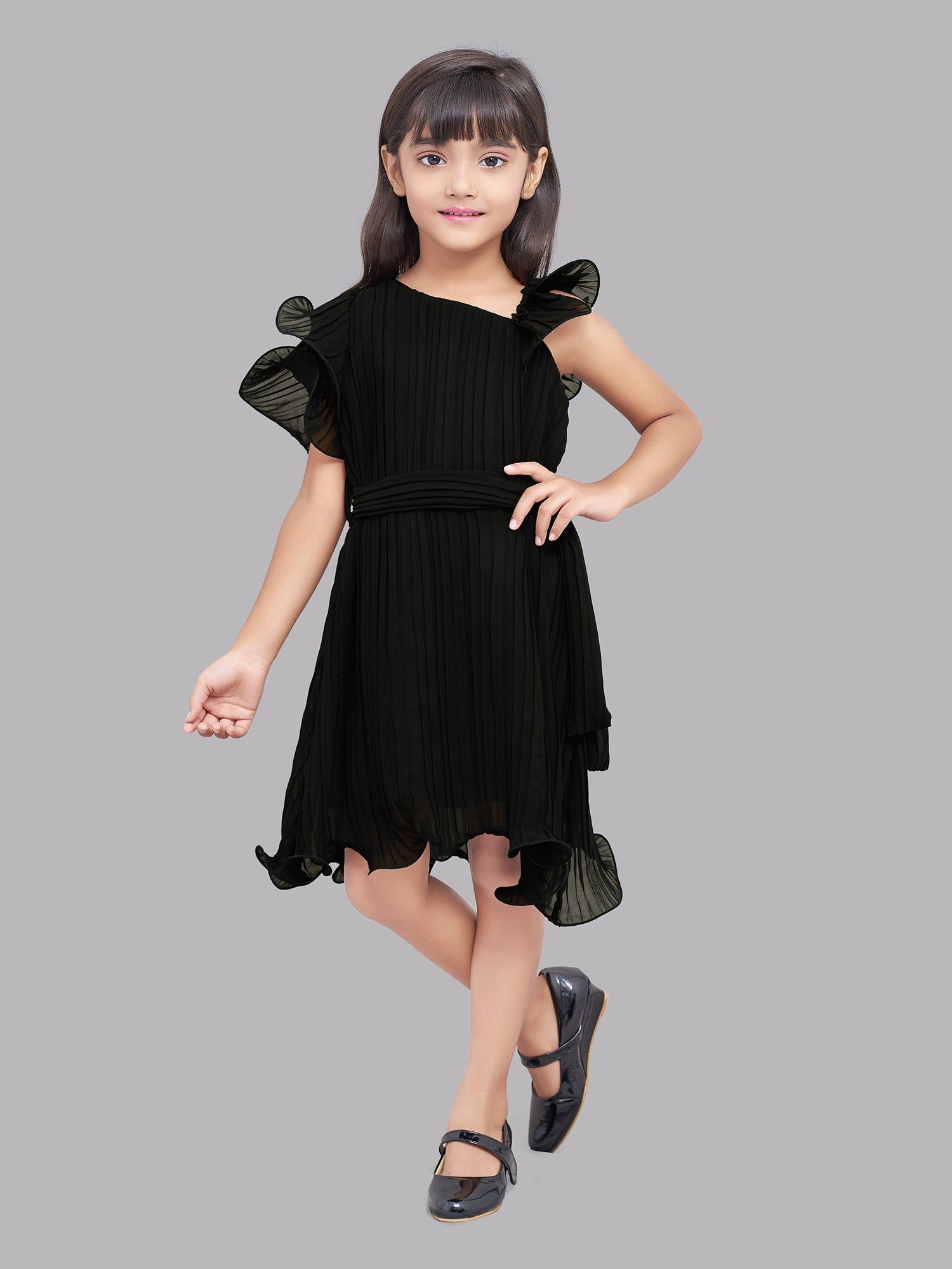 Pink Chick  Black Accordion Pleated Dress-12-13y / Black