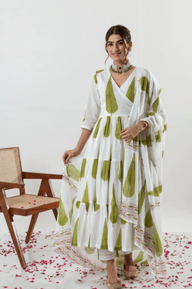 Angrakha Style Leaf Printed Set-S