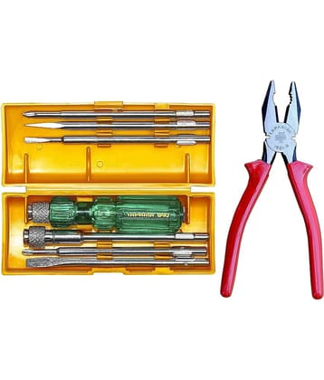 TAPARIA Set of 2 Hand Tool Combo (6in1 Screwdriver Kit(840)/Plier 210mm)