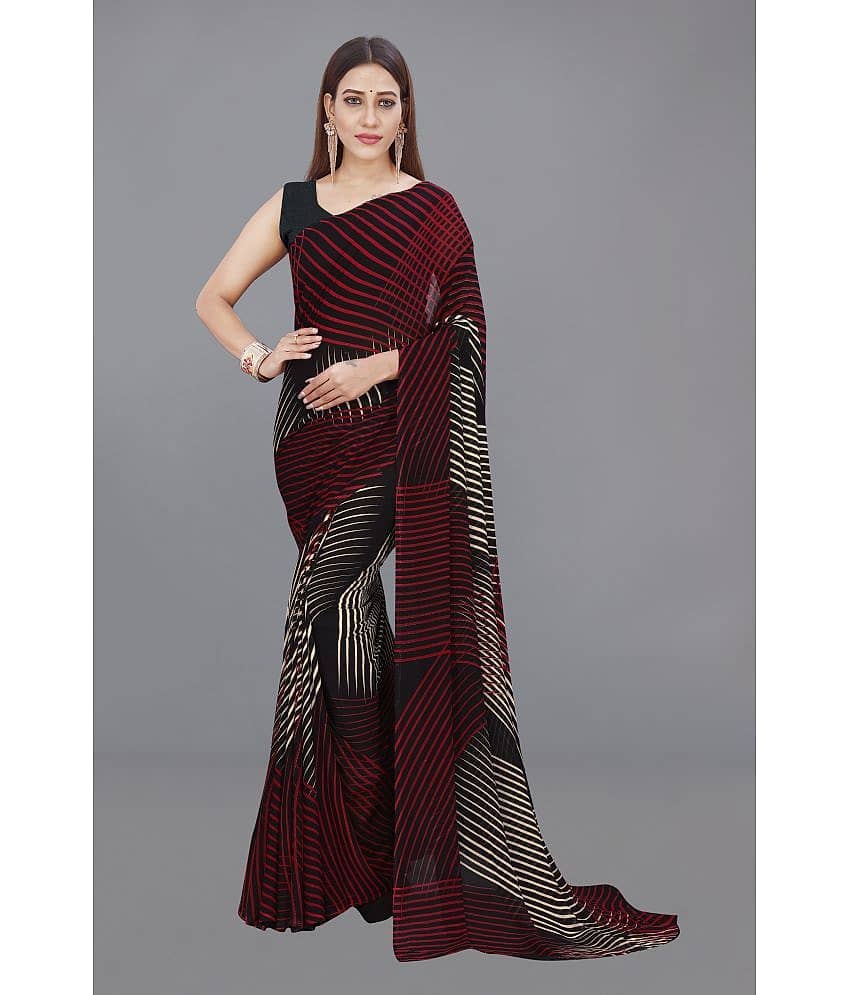 ANAND SAREES Georgette Printed Saree With Unstitched Blouse Piece ( Red )