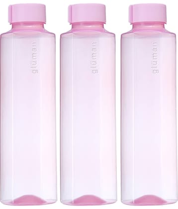 Gluman Fresco Light Pink Plastic Fridge Water Bottle 1000 mL ( Set of 3 )