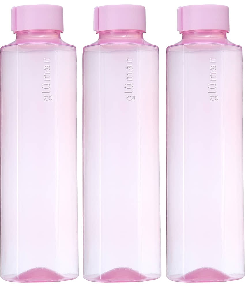Gluman Fresco Light Pink Plastic Fridge Water Bottle 1000 mL ( Set of 3 )