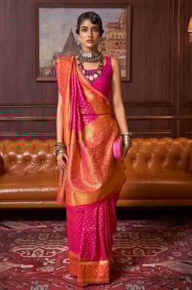 Pink Woven Silk Saree