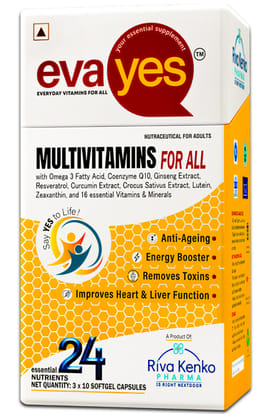 Riva Kenko Eva Yes Multivitamins for All with ONCO Protective l Energy Booster l Remove Toxins l Support Brain, Heart and Eye Health l Promote Strong Bone and Flexibility for Women & Men (30 Capsule)