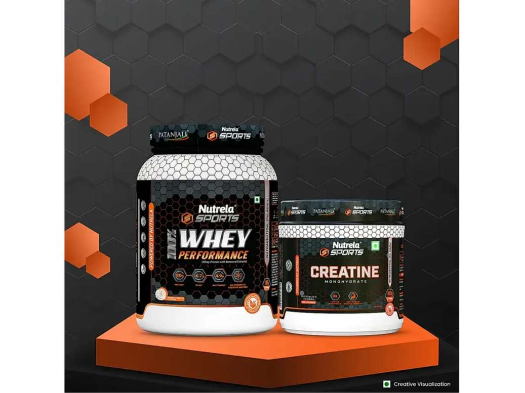 Patanjali Nutrela Sports 100% Whey French Vanilla (1KG) + Creatine Monohydrate (100g)