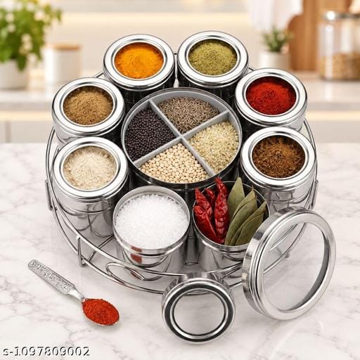 ECOLEX Stainless Steel Masala Box 12 in 1 with Stand | Masala Dabba