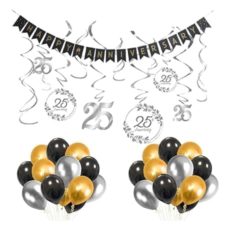25th Anniversary Swirls, Happy Anniversary Banner, Silver Latex Balloons Combo Pack - Party and Festive Needs | Buy online on ZillyBuy