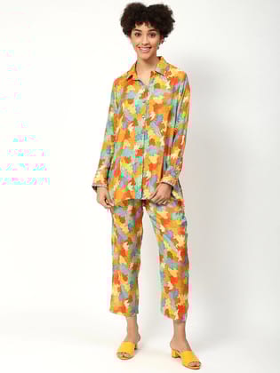 Printed Cord Set in Multicolor Muslin-XS