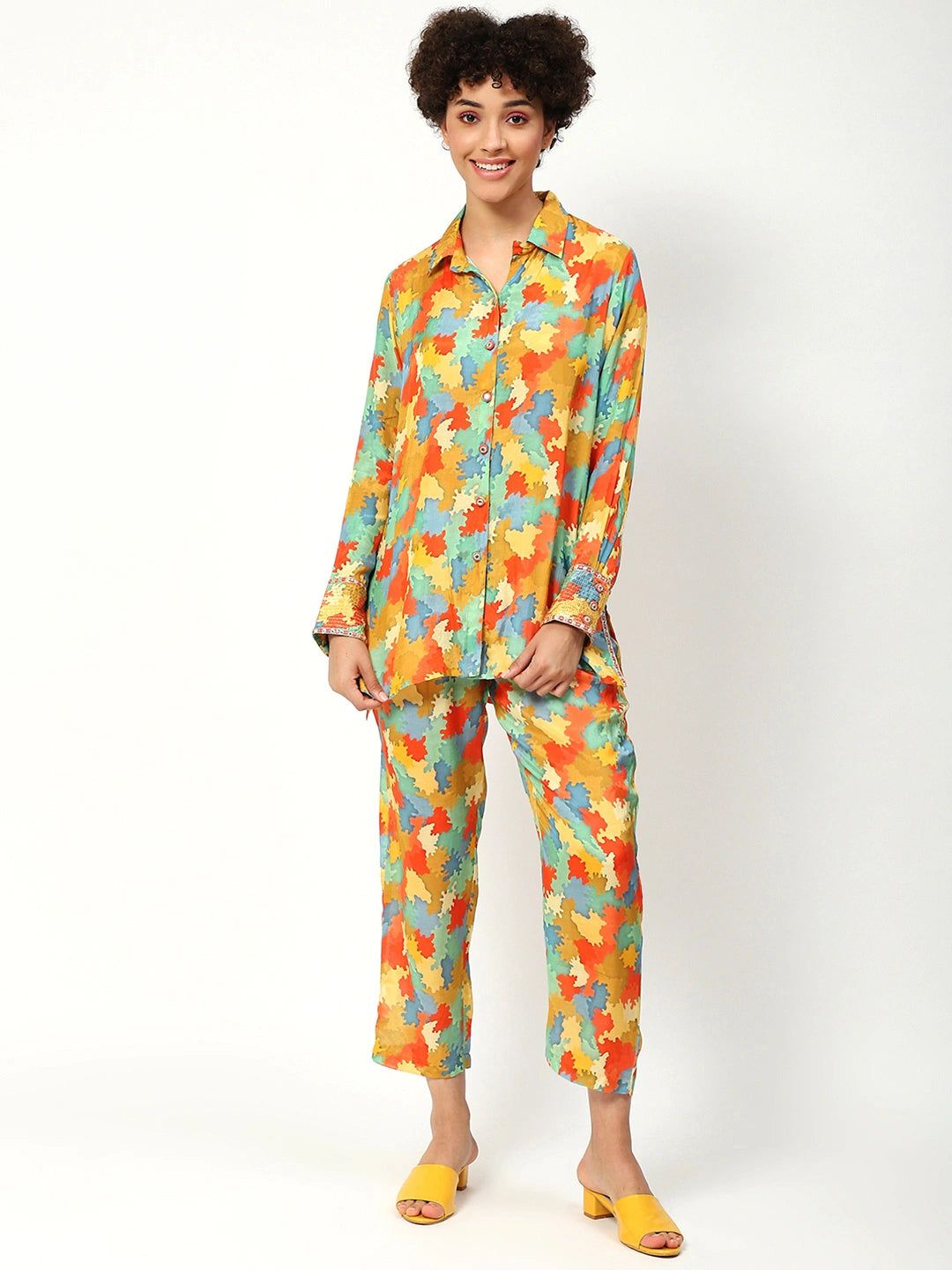 Printed Cord Set in Multicolor Muslin-XS