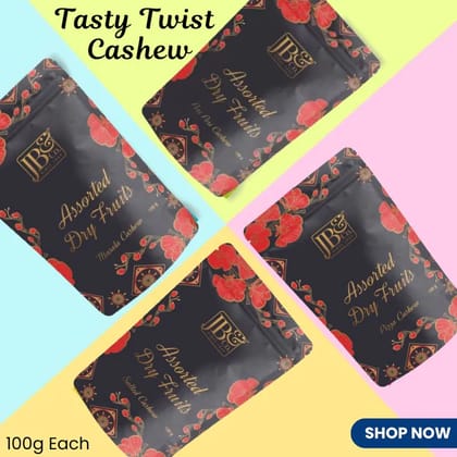 Bar Mates - Spicy Cashews Quartet - Masala, Pizza, Peri-Peri & Slated Cashews | 400gm (100gmX4)