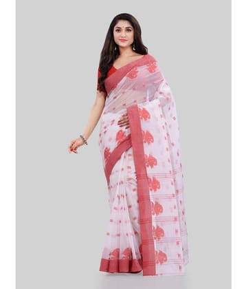 Desh Bidesh - White Cotton Saree Without Blouse Piece ( Pack of 1 ) - White