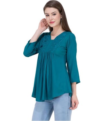 SAAKAA Women's Rayon A-Line Top ( Blue )