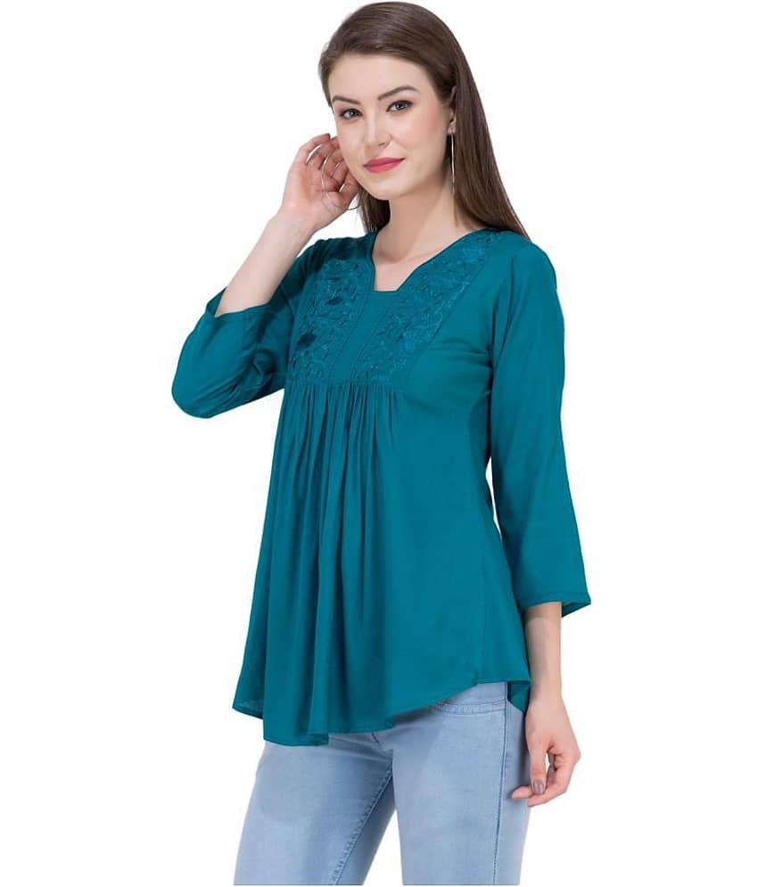SAAKAA Women's Rayon A-Line Top ( Blue )