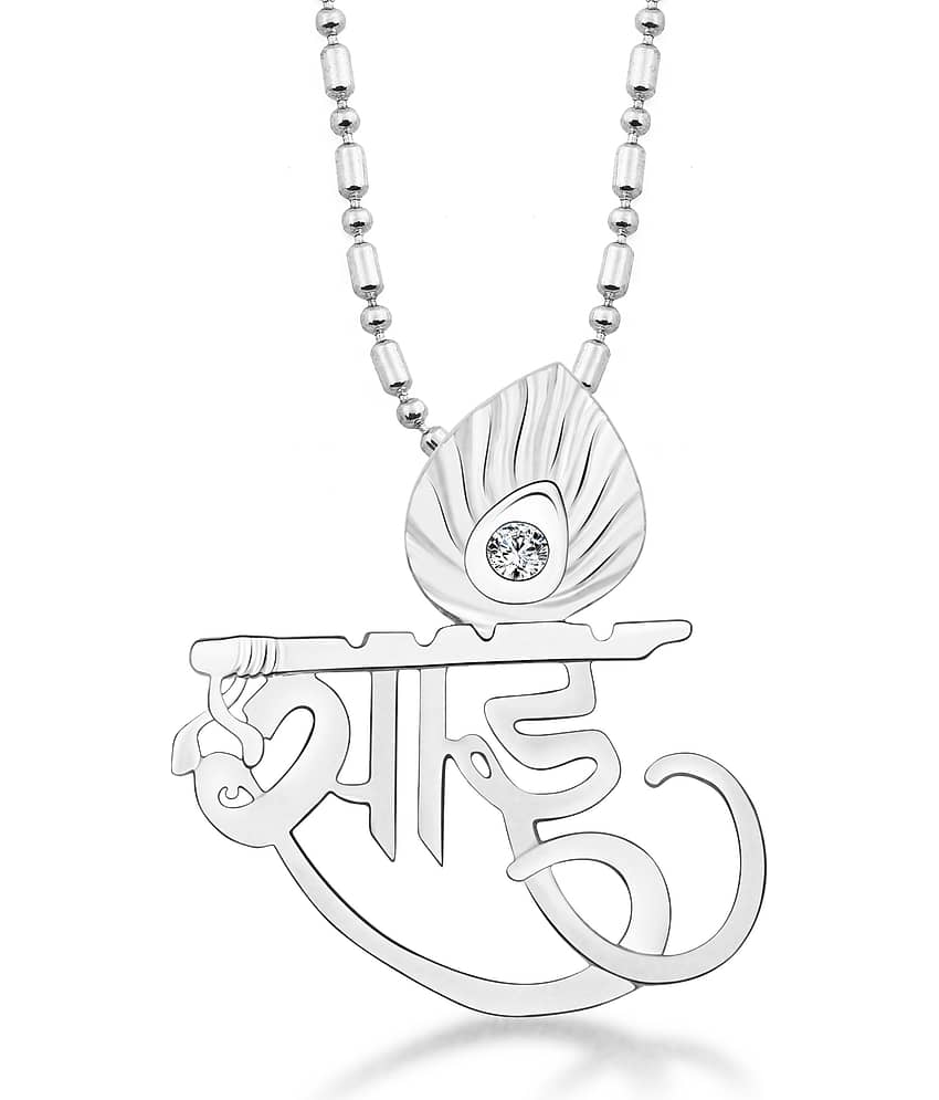 Vighnaharta Lord Sai Font CZ Rhodium Plated Alloy Pendant for Men & Women -[VFJ1291PR]