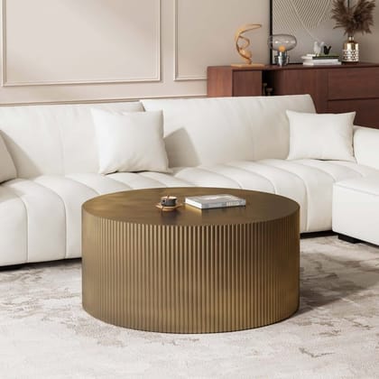 Wood Gold Round Drum Coffee Table
