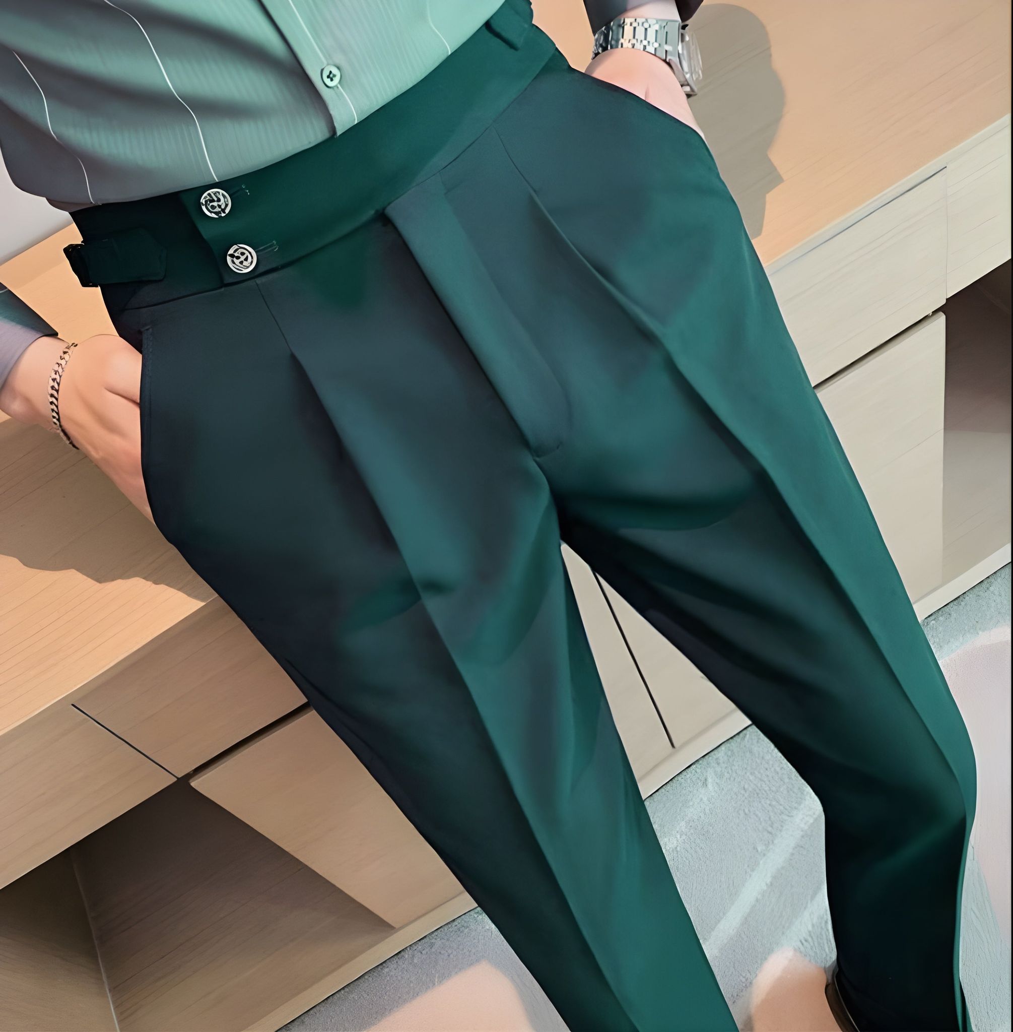 Bottle Green Signature Buttoned Formal Gurkha Pants by ITALIAN VEGA®-28