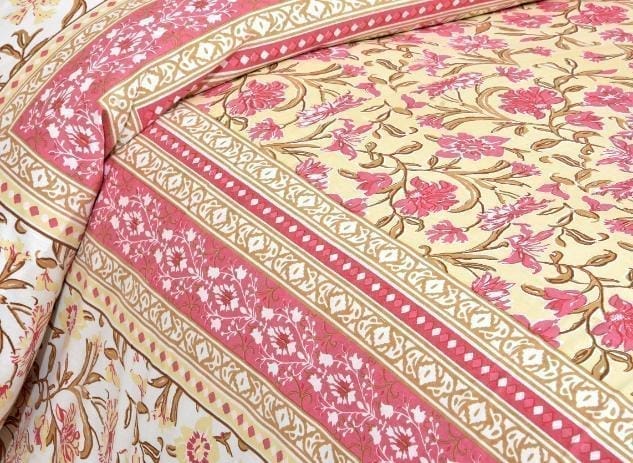 3001-Hometrade India-Standard King Size (90*108 Inches)-Pure Cotton Jaipuri Double Bedsheet With Matching Pillow Cover