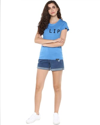 Womens Half Sleeve Slip Printed Blue Color Tshirts-Blue / Small / 100% Bio Wash Cotton