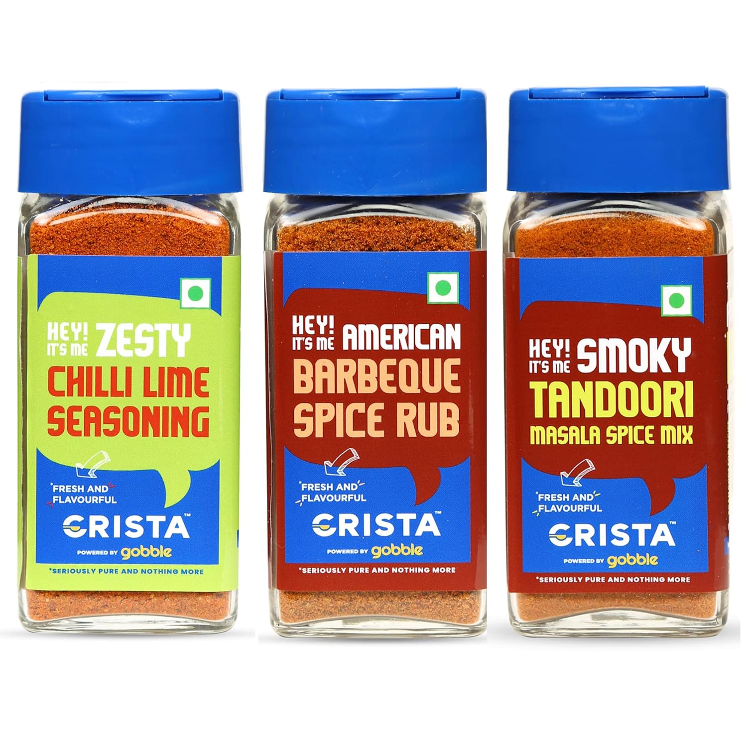 CRISTA International Seasonings Combo (American Barbeque 50 gm, Chilli Lime Seasoning 50 gm & Smoky Tandoori Masala 45 gm) Zero Added Colours & Preservatives - Pack of 3
