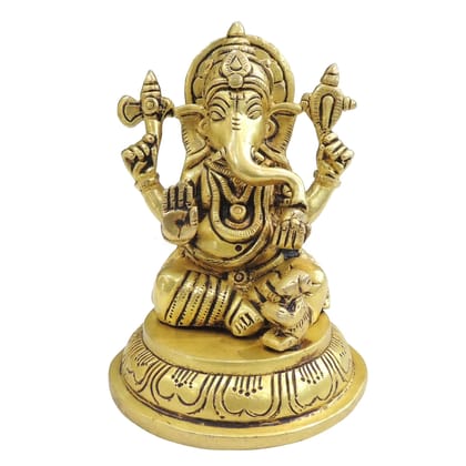 Brass Ganesh Statue – Lord Ganesha Brass Religious Showpiece, Height : 4.5 Inch (BSMAS1897 G)