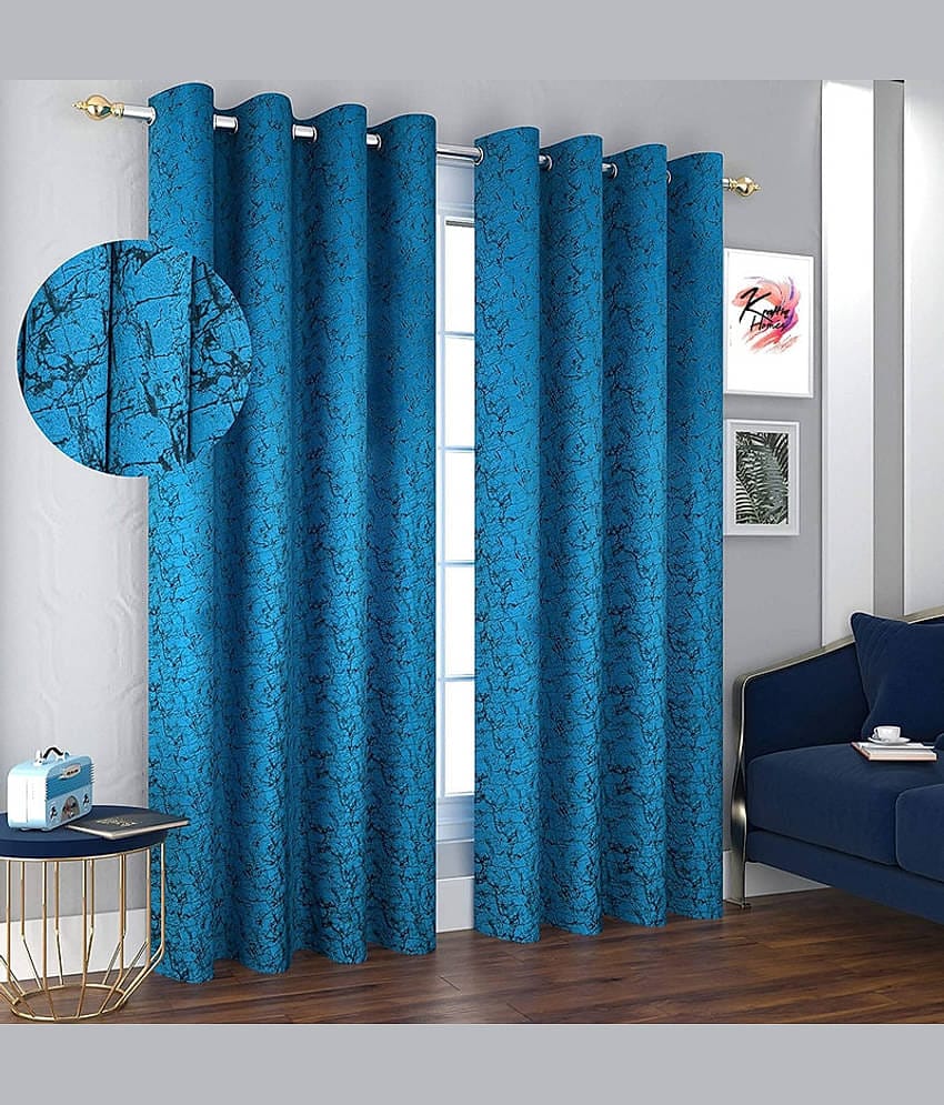 Kraftiq Homes Graphic Blackout Eyelet Curtain 6 ft ( Pack of 2 ) - Blue