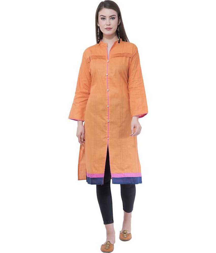 A R Silk - Orange Cotton Women's Front Slit Kurti