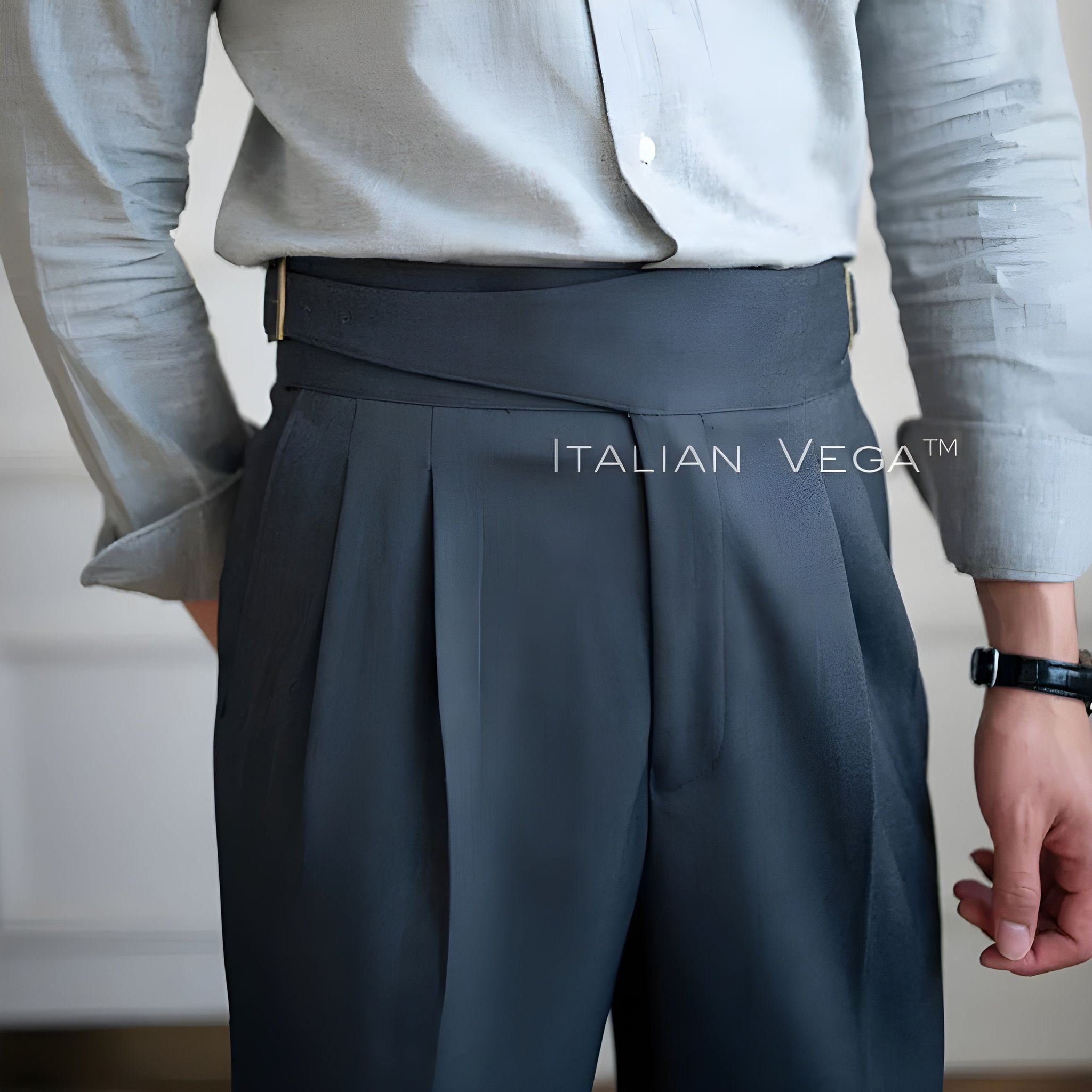 Elephant Grey Classic Buckle Formal Gurkha Pants by ITALIAN VEGA®-28