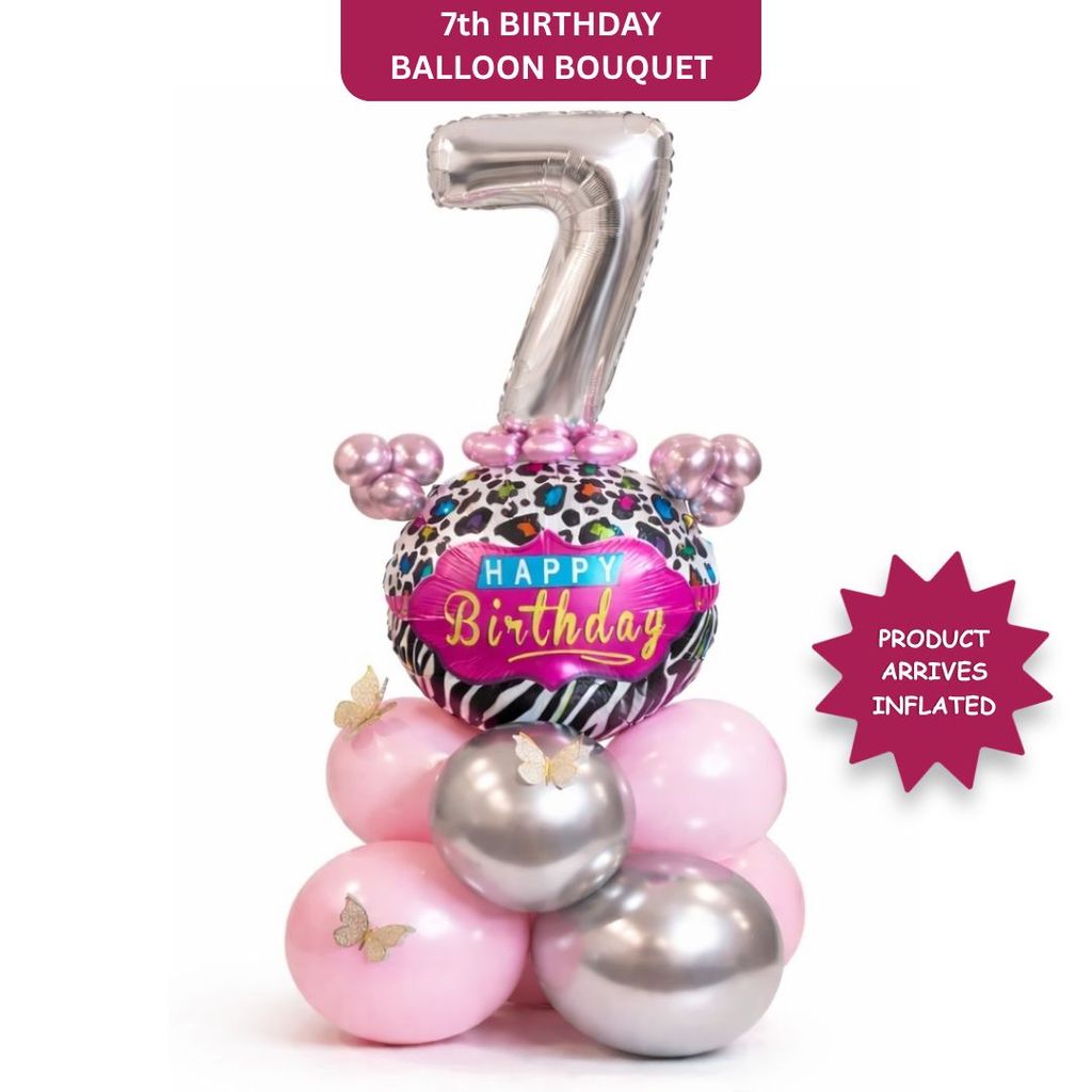 Designer Pink & Silver Balloon Bouquet Arrangement with 3D Butterflies for 7th Birthday - Party and Festive Needs | Buy online on ZillyBuy