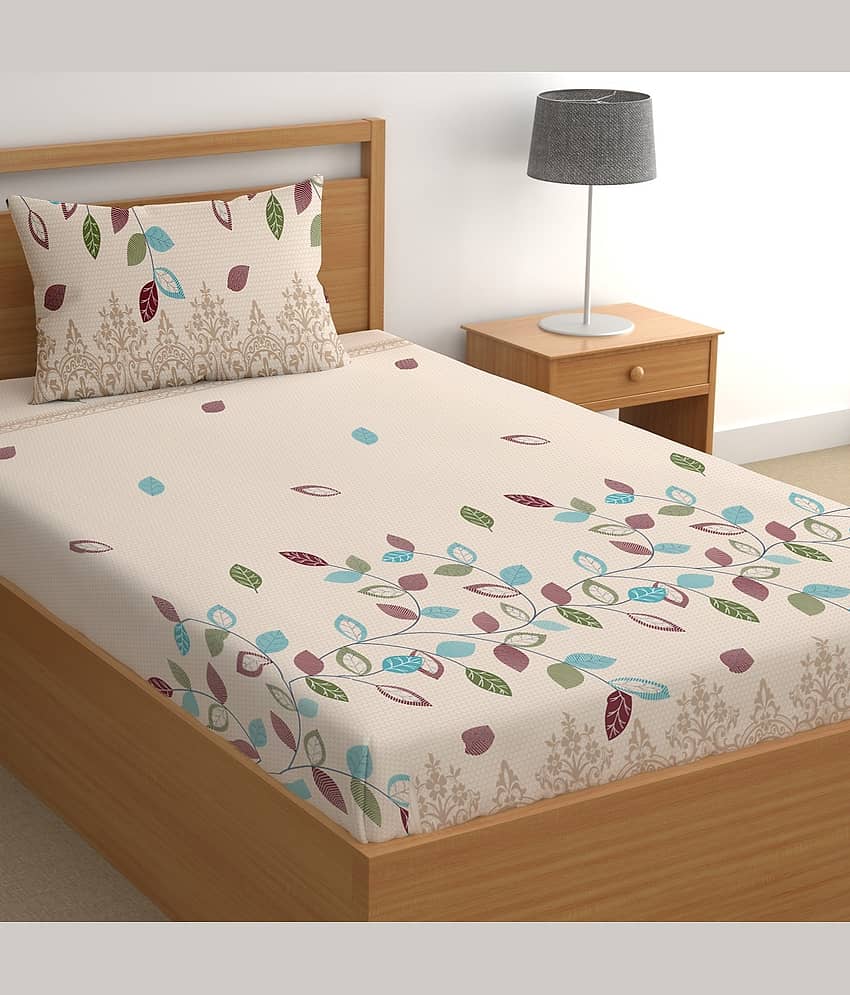CG HOMES Poly Cotton 1 Single Bedsheet with 1 Pillow Cover ( Beige )