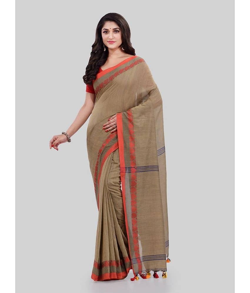 Desh Bidesh Cotton Solid Saree With Unstitched Blouse Piece ( Khaki )