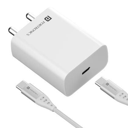 Portronics Adapto 25 Pro 25W Fast Charging Type C Adapter with Type C Charging Cable