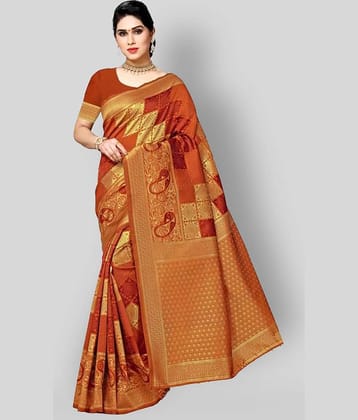 NENCY FASHION Banarasi Silk Printed Saree With Unstitched Blouse Piece ( Orange )