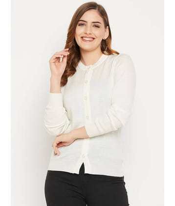 zigo Woollen Round Neck Women's Buttoned Cardigans - White (Pack of 1)