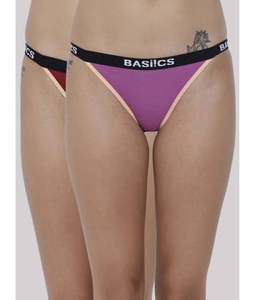 BASIICS By La Intimo Pack of 2 Cotton Lycra Solid Women's Crotchless ( Multicolor ) BCPBR090B