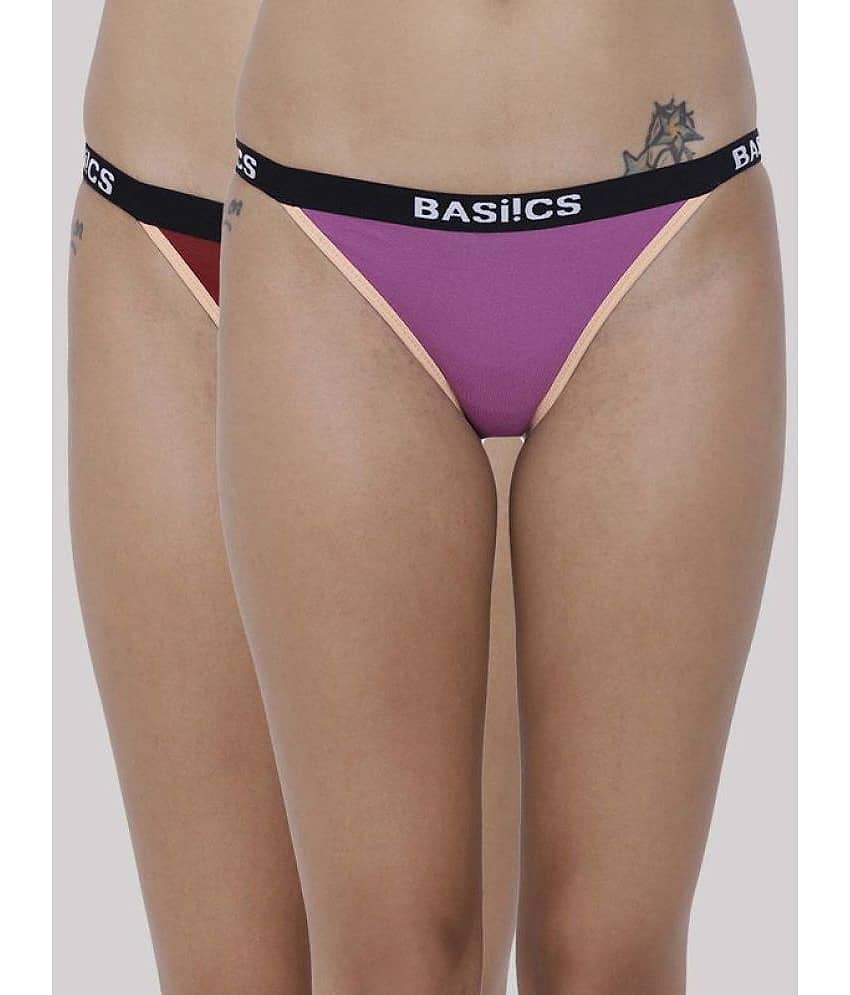 BASIICS By La Intimo Pack of 2 Cotton Lycra Solid Women's Crotchless ( Multicolor ) BCPBR090B