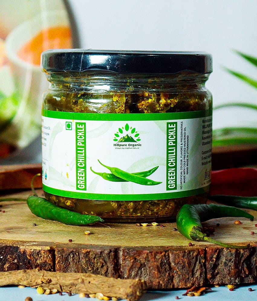 Hillpure Organic Green Chilli Pickle Traditional Taste green chilli 300 gm
