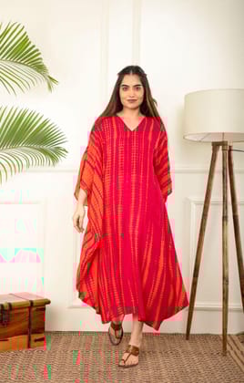 Orange And Pink Rope Tie Dye Cowl Kaftan-S