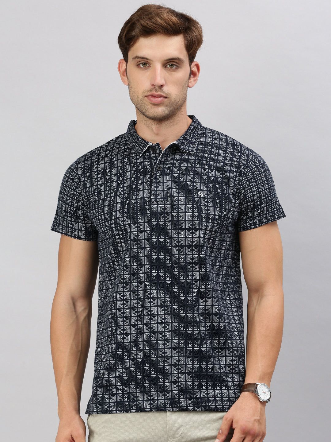 Classic Polo Men's Half Sleeve Navy Blue/White Polo Neck Cotton Slim Fit T Shirt | PRM - 796 A SF P
