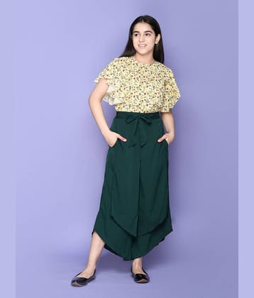 Floral Flutter Sleeve Yellow Top with Teal Stylish Long Skirt Set