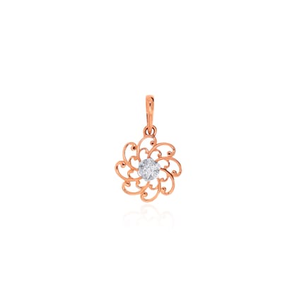 Senco Gold Curvy Petals Diamond Pendant (0.9 gram / 0.12 Ct / HI-SI / 14K Rose Gold)