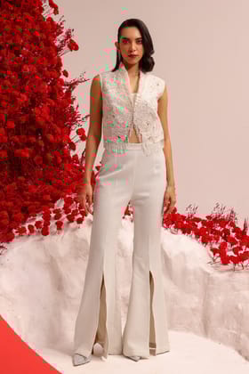 Galaxy eye white jacket pant set-XS