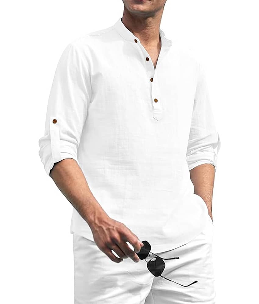 UNI VIBE Peach Cotton Men's Shirt Style Kurta ( Pack of 1 )