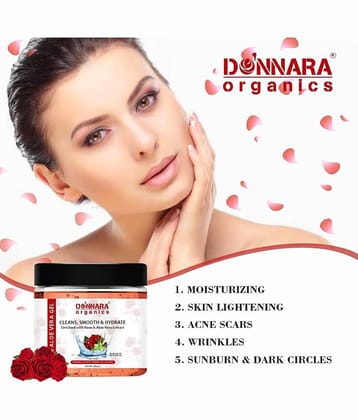 Donnara Organics Rose Aloe Vera Extract Face Gel to Reduce Sun Burns and Dark Circles Pack of 1 of 100 Grams